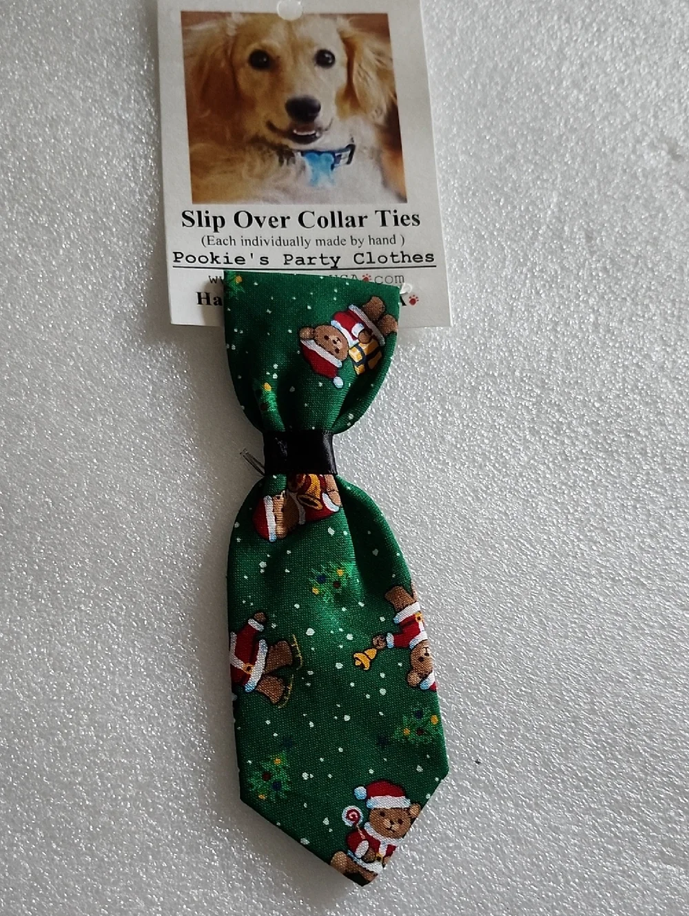 Pookie's Party Clothes Green Holiday Slip-Over Dog Collar Tie